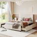 Full Size Linen Upholstered Platform Bed with Nailhead Trim Headboard and 4 Storage Drawers