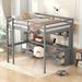Designs Full Size Loft Bed with Desk, with Desk & Drawers, Storage Loft Bed with Cabinets,Charging Station & Bedside Tray, Grey