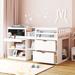 Low Loft Bed Twin with Storage, Solid Wood Bed Frame with Rolling Desk and Drawers, No Box Spring Needed, for Boys & Girls,White