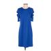 Calvin Klein Casual Dress - Shift Crew Neck Short sleeves: Blue Print Dresses - Women's Size 4