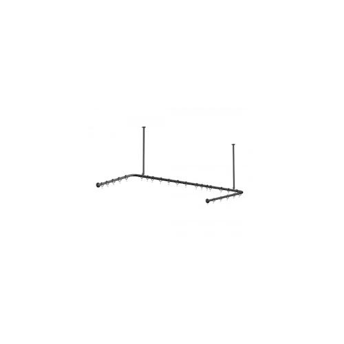 Alu Duschvorhangstange Schwarz 70x165x70 cm barrierefrei passend für Badewanne, U-Form, inkl. Deckenhalterungen, inkl. Ringe