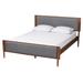 Powers Mid-Century Modern Grey Fabric and Ash Walnut Finished Wood Platform Bed