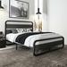 Queen Size Metal Platform Bed Frame with Wooden Headboard, Black