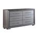 Reno 58 Inch Dresser, 6 Drawers, Chrome Handles, Chrome Bracket Legs, Gray