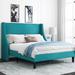 King Size Modern Platform Bed Frame W/ Deluxe Wingback, Peacock Green