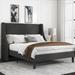 Queen Size Platform Bed Frame with Deluxe Wingback, Dark Grey