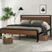 King Size Metal Bed Frame with Wooden Headboard & Footboard, Walnut