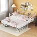 Twin Size Metal Daybed with Twin Size Adjustable Trundle, Portable Folding Trundle, White