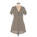 Boohoo Casual Dress - A-Line Plunge Short sleeves: Tan Leopard Print Dresses - Women's Size 6