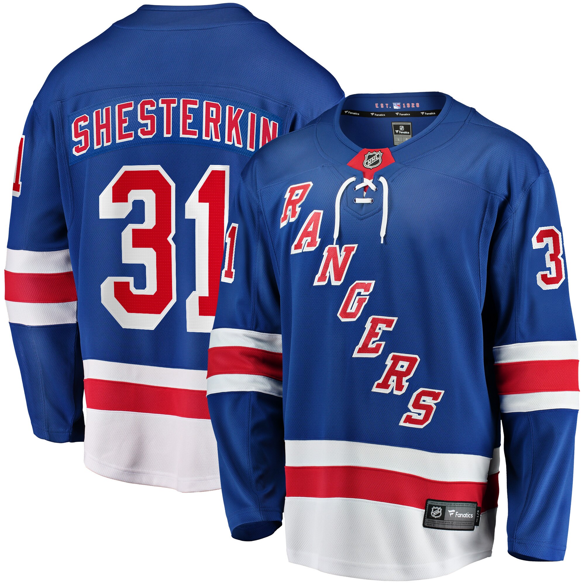 New York Rangers Fanatics Branded Home Breakaway Jersey - Blue - Igor Shesterkin - Mens Image