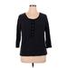 DKNY 3/4 Sleeve Henley Shirt: Black Tops - Women's Size X-Large