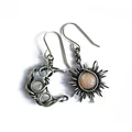 Boucles d'oreilles en argent antique soleil et lune crochet bohème céleste pierre de lune Dangle