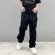 Jean Baggy Noir pour Homme Streetwear Rétro Américain Pantalon Lettre Imprimée Droit Hip-Hop