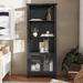 Red Barrel Studio® Modern Farmhouse Wooden Bookcase & Storage Cabinet w/ Tempered Glass Doors & 3 Upper Shelves Wood in Black | Wayfair