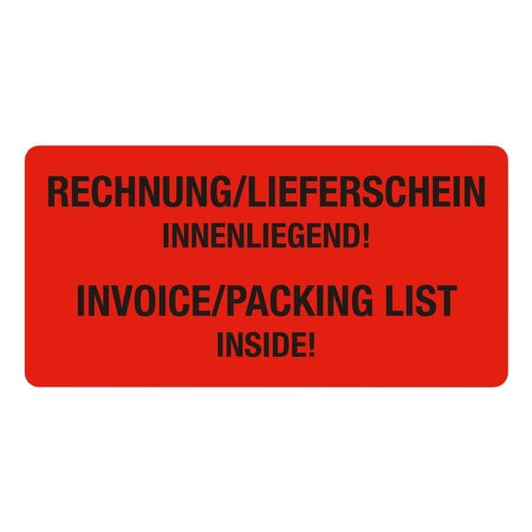 EICHNER Verpackungsetiketten Hinweis »Rechnung/Lieferschein innenliegend!« rot, 10x5 cm Image