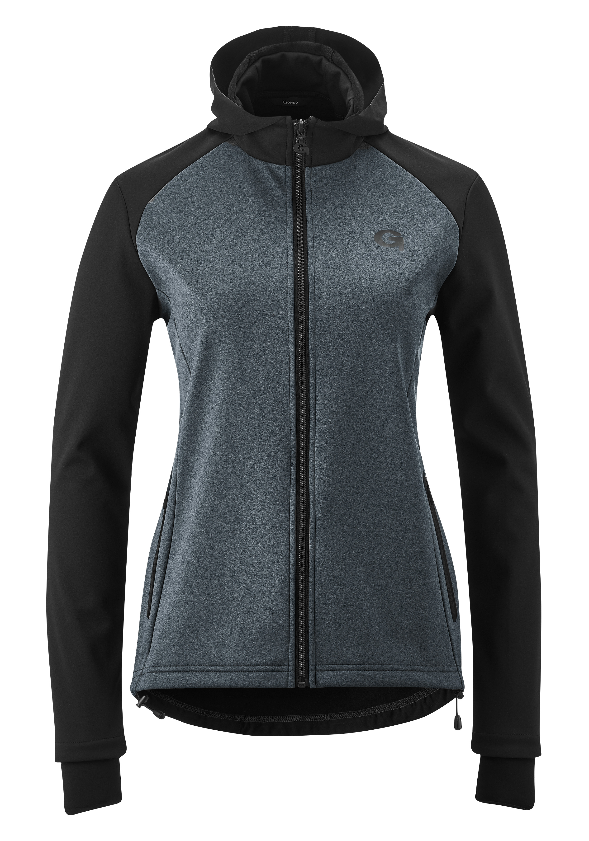 Radtrikot GONSO "TARAVO", Damen, Gr. 42, grau (anthrazit), 100% Polyester, hoch geschlossener Ausschnitt, Trikots, Damen Softshell-Hoodie, Windjacke winddicht und atmungsaktiv Image