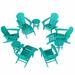 WestinTrends Dylan 12 Pieces Adirondack Chairs Set All Weather Poly Lumber Outdoor Seating Patio Conversation Set Seashell Curved Slat Backrest Garden Lawn Deck Fire Pit Chairs Turquoise