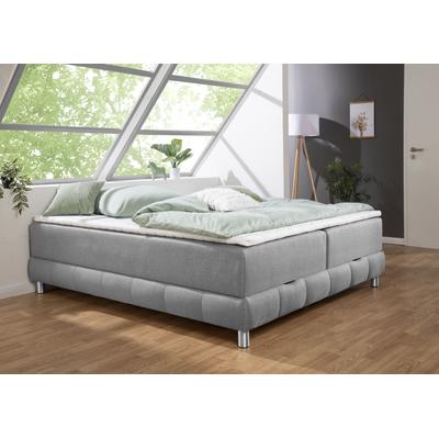 Boxspringbett INOSIGN "Vaasa", grau, B:186cm L:206cm, Komplettbetten, für Dachschrägen geeignet, inkl. Bettkasten und Topper Image
