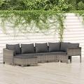 vidaXL 6 Piece Patio Lounge Set with Cushions Gray Poly Rattan