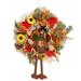 Thanksgiving Wreath with Stuffed Turkey 17 Inch Artificial Turkey Wreath with Flowers Maple Leaves Berries Acorns Bowknots Thanksgiving Decoration