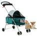 CL.HPAHKL Pet Stroller for Medium Small Dogs Dog Stroller Cat Stroller Foldable Jogging Travel 4 Wheels Waterproof and 360 Rotating Front Puppy Stroller with Mesh Windows Teal