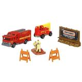 Matchbox Collectors Die-Cast Hitch and Haul 70 Years Anniversary Playset - MBX Fire Rescue Fire ~ Hazard Squad Engine and Mobile Light Truck with Accessories and Figures ~ HLM24 5/9