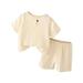 Penkiiy Solid Sets for Kid Summer Toddler Kids Baby Boys Set Casual Solid Crepe Gauze T-shirt Short Sleeve Shorts Set Beige 4-5 Years