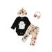 wybzd Baby Girls Halloween 4PCS Outfit Black Long Sleeve Romper + Ghost Pumpkin Print Pants + Hat + Headband Sets 0-12 Months