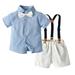 Penkiiy Boy s Short-sleeved Lapel Shirt Set Boys Short Sleeve Top&Strap Shorts Suit Outfit For Baby Toldders Shirts Photography Performance Set Blue 6 Years