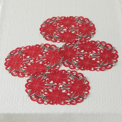 Set of 4 Embroidered Cut-Out Placemats by BrylaneHome in Poinsettia
