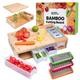 Bamboo Cutting Board with Containers - Meal Prep Station with Removable Top, Kitchen Boards & Food Storage Tray with Lids, Home Prepdeck Marble & Veggie Shredder Wood Prepboard Deck Slide Drawer Bins