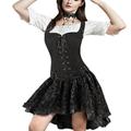 Josamogre Medieval Costume Women Dress Skirt 3 Set Renaissance Steampunk Pirate Vest Viking Bodice Lace-up Waistcoat Cosplay Black M