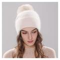 WUBZSHI Winter Hats Women's hat winter beanie knitted hat Bonnet hat fall female cap with pom pom (Color : Beige, Size : One Size)