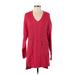 G by Giuliana Rancic Casual Dress - Sweater Dress V Neck Long sleeves: Pink Print Dresses - Women's Size X-Small