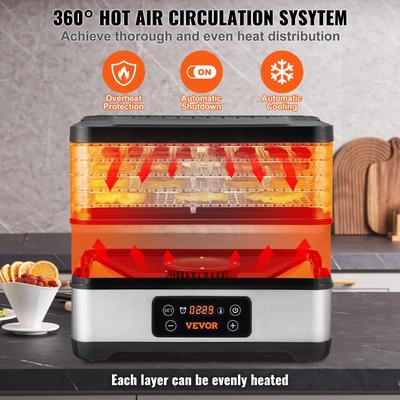 VEVOR Food Dehydrator Machine Fruit Dehydrator Electric Food Dryer w/ Digital Adjustable Timer & Temperature