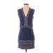 BCBGMAXAZRIA Casual Dress - Mini Plunge Sleeveless: Blue Dresses - Women's Size 2X-Small