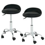 ZENY Set of Two Swivel Low-Back Salon Stool Chair PU Cushion Black