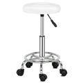 Round Rolling Stool PU Leather Height Adjustable Swivel Drafting Work SPA Medical Salon Stools Chair with Wheels and Soft seat Padding White
