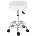 Round Rolling Stool PU Leather Height Adjustable Swivel Drafting Work SPA Salon Stools Chair with Wheels (White)