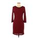 Express Casual Dress - Sheath Scoop Neck 3/4 sleeves: Red Print Dresses - Women's Size Medium