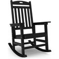 WINSOON Outdoor Rocking Chair Poly Lumber Patio Rocker Chair with High Back Poly Rocking Chair Look Like Real Wood Widely Used for Lawn Porch Backyard Indoor and Garden 380lb Heavy Duty (Black)