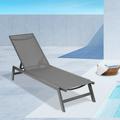 WELLFOR Outdoor Five-Position Adjustable Aluminum Chaise Lounge Chair Grey