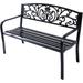 JIARUI 50 Patio Garden Bench Loveseats pp Yard Furniture Black Steel Cast Iron Frame Chair Metal Bench Outdoor with Floral Scroll Pattern