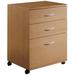 Contemporary 3-Drawer Mobile Filing Cabinet in Natural Maple Finish