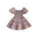 Toddler Baby Girl Dresses Short Sleeve Off Shoulder Ruffled Solid Princess A-Lined High Waist Dress