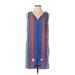 Soprano Casual Dress - Mini V Neck Sleeveless: Blue Stripes Dresses - Women's Size Large