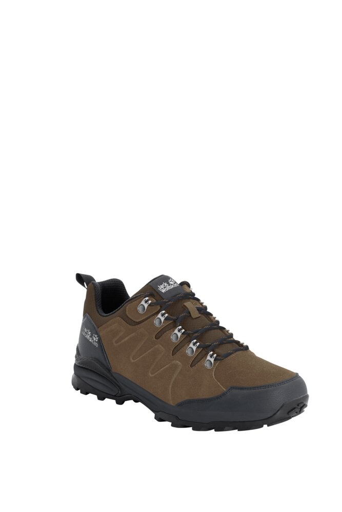 Wanderschuh JACK WOLFSKIN "REFUGIO TEXAPORE LOW M", Herren, Gr. 41, braun, Leder, Textil, Schuhe Wanderschuh, wasserdicht, Trekkingschuh