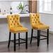 House of Hampton® Set of 2 Velvet Upholstered Barstools w/ Button Tufted & Wooden Legs Wood/Velvet in Black/Yellow | Wayfair