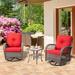 Winston Porter 2 - Person Outdoor Seating Group w/ Cushions Synthetic Wicker/All - Weather Wicker/Wicker/Rattan in Red | Wayfair