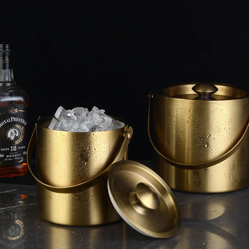Seau à glace Portable en acier inoxydable, Double paroi isolée avec couvercle, 304 3L hôtel, vin, Champagne, whisky, boisson, bière, outils